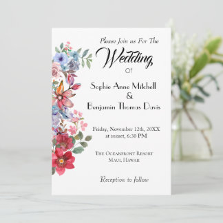 Elegante invitación a la boda floral con acuarela