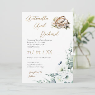 Elegante invitación a la boda floral con anillos