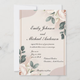 Elegante invitación a la boda floral con rosa suav