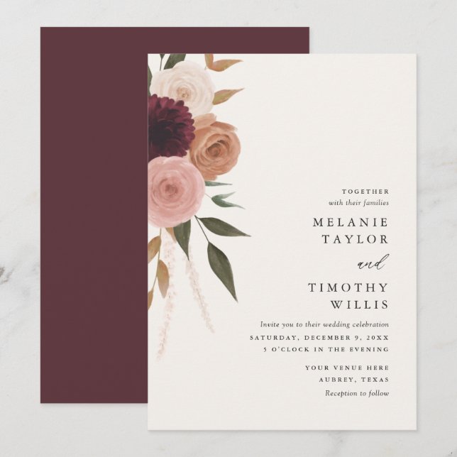 Elegante invitación a la boda floral de cirujanos  (Anverso / Reverso)