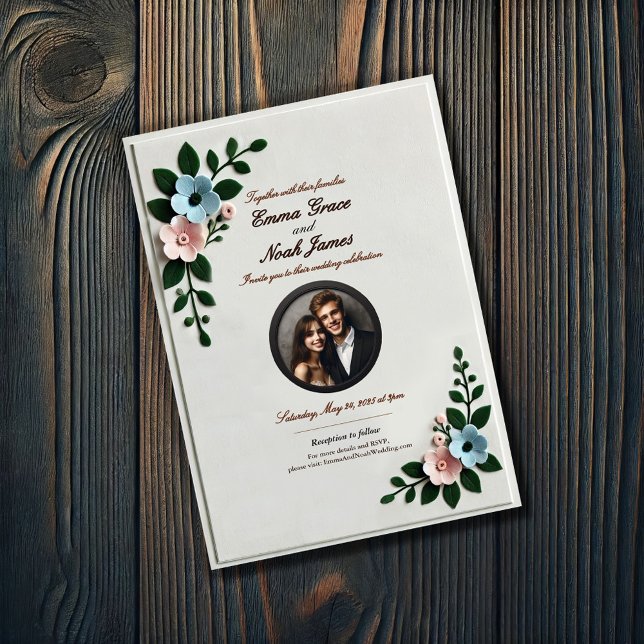 Elegante invitación a la boda floral de Felt (Subido por el creador)