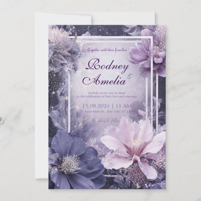 Elegante Invitación a la Boda Floral de Galaxia Pú (Anverso)