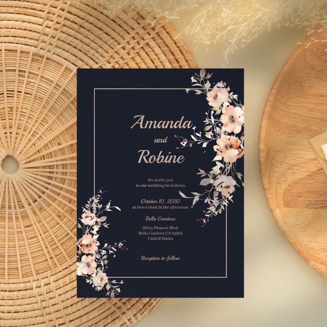 Elegante invitación a la boda floral de la Marina (Subido por el creador)