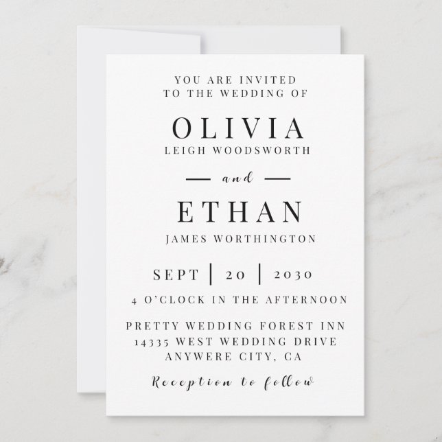 Elegante invitación a la boda floral de la Marina  (Anverso)