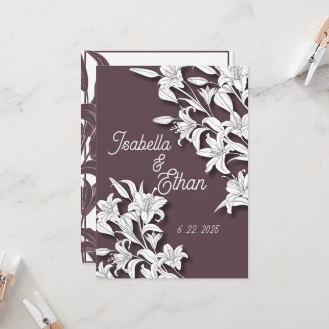 Elegante Invitación a la Boda Floral de Lavanda (Anverso/Reverso In Situ)