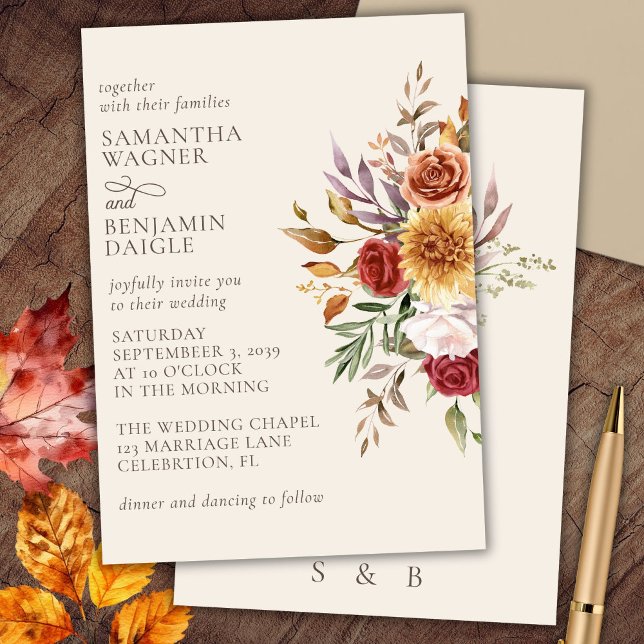 Elegante invitación a la boda floral de marfil-oto (Subido por el creador)