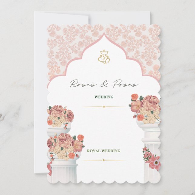 Elegante invitación a la boda floral de oro (Anverso)