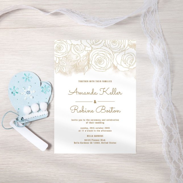Elegante invitación a la boda floral de oro (Subido por el creador)