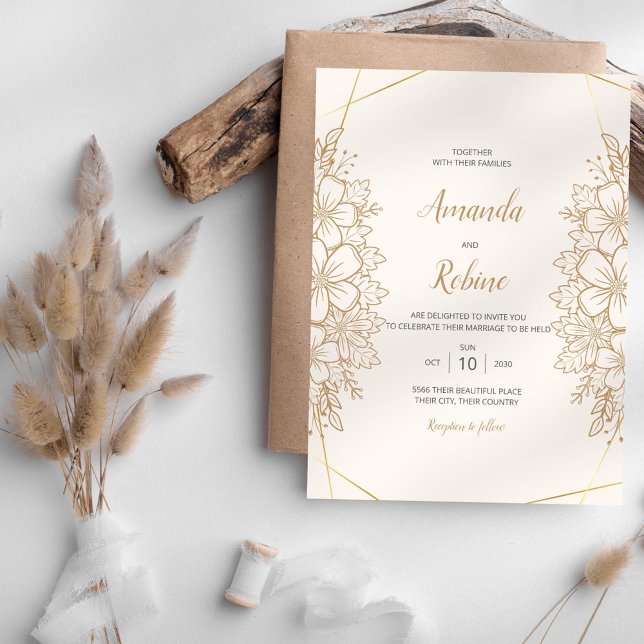Elegante invitación a la boda floral de oro (Subido por el creador)