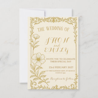 Elegante invitación a la boda floral de oro