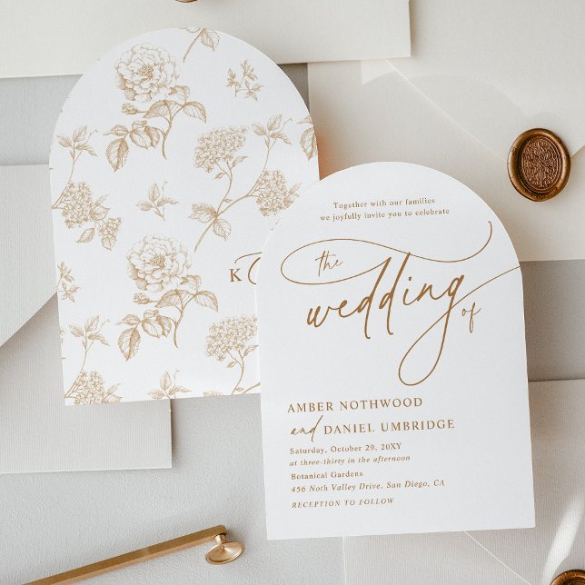 Elegante Invitación a la Boda Floral de Oro Blanco (Subido por el creador)
