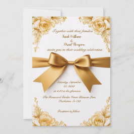 Elegante invitación a la boda floral de oro con ci