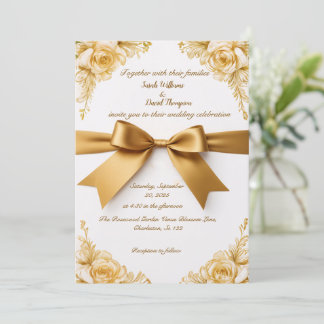 Elegante invitación a la boda floral de oro con ci