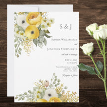 Elegante invitación a la boda floral de oro y beig