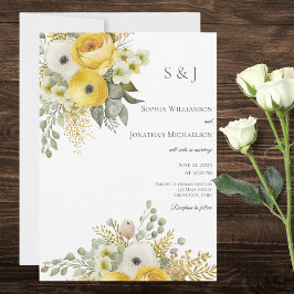 Elegante invitación a la boda floral de oro y beig