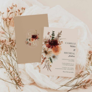 Elegante Invitación a la boda floral de otoño