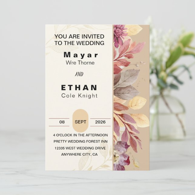 Elegante invitación a la boda floral de Personaliz (Anverso de pie)