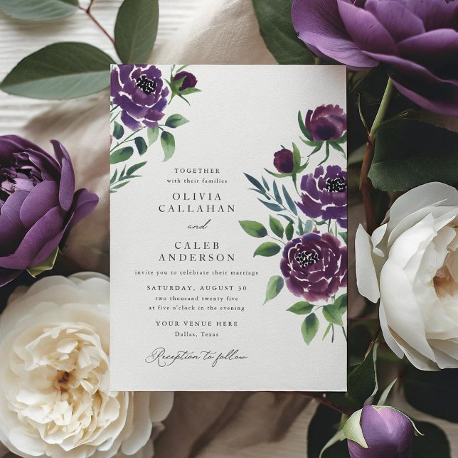 Elegante Invitación a la Boda Floral de Pluma Púrp (Subido por el creador)