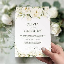 Elegante invitación a la boda floral de rosa blanc