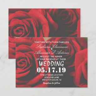 Elegante invitación a la boda floral de rosa roja