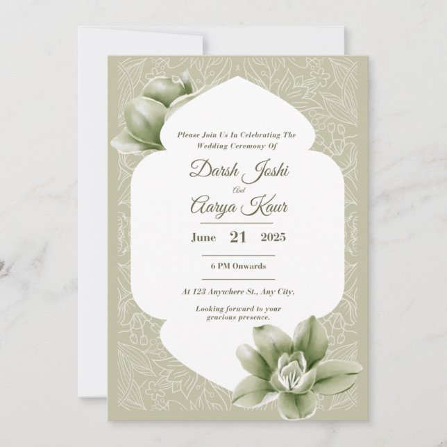 Elegante invitación a la boda floral de Rubor (Anverso)