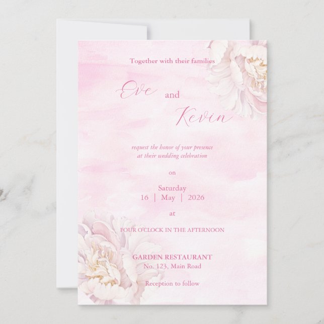 Elegante invitación a la boda floral de Rubor - Ed (Anverso)