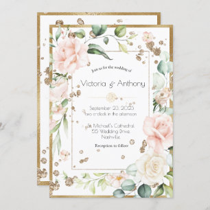 Elegante invitación a la boda floral de Rubor rosa