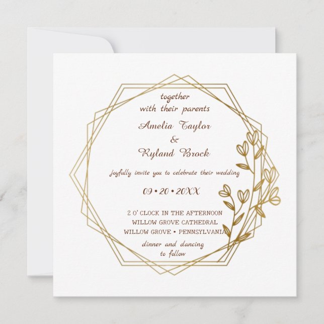 Elegante Invitación a la Boda Floral Dorada (Anverso)