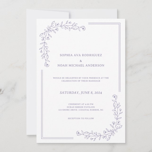 Elegante Invitación a la Boda Floral Dusty Lilac (Anverso)