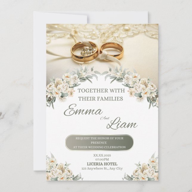 Elegante Invitación a la Boda Floral - Emma & Liam (Anverso)