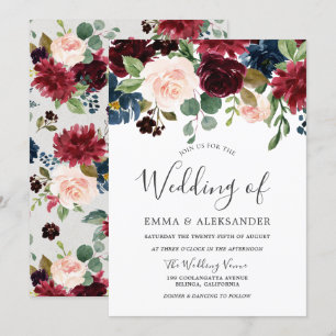 Elegante invitación a la boda floral en Borgoña y 