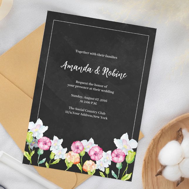 Elegante Invitación a la Boda Floral en Chalkboard (Subido por el creador)
