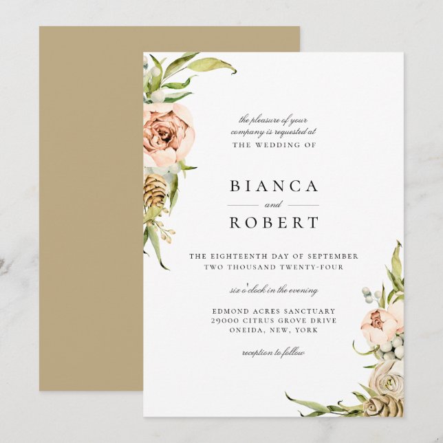 Elegante Invitación a la Boda Floral Forestal Botá (Anverso / Reverso)
