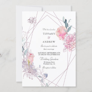 Elegante Invitación a la Boda Floral Geométrica Ro