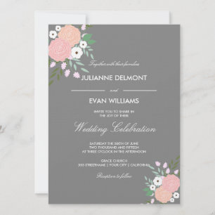 Elegante invitación a la boda floral - gris