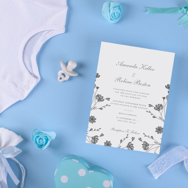 Elegante invitación a la boda floral gris (Subido por el creador)
