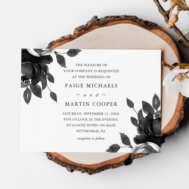 Elegante invitación a la boda floral gris (Subido por el creador)