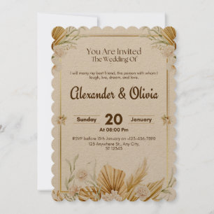 Elegante invitación a la boda floral marrón y beig