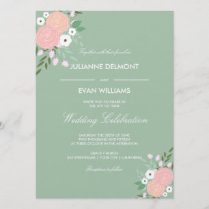 Elegante Invitación a la boda floral - menta