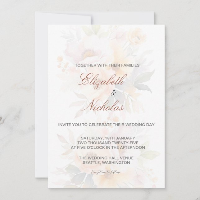 Elegante invitación a la boda floral Minimalista (Anverso)