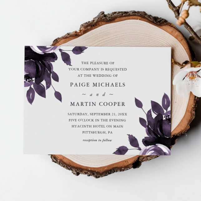Elegante Invitación a la Boda Floral Morada y Gris (Subido por el creador)