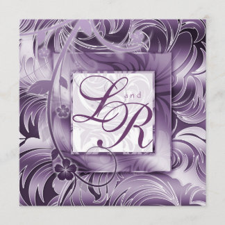 Elegante Invitación a la Boda Floral Morado Plata
