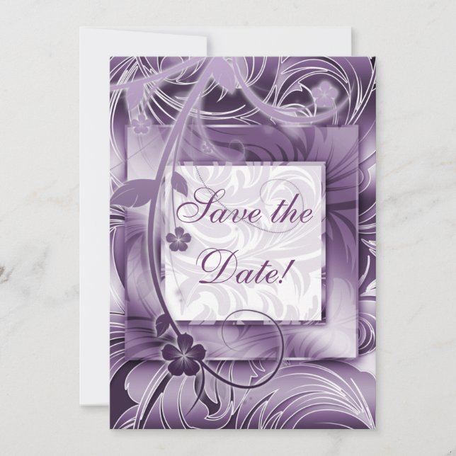 Elegante Invitación a la Boda Floral Morado Plata  (Anverso)