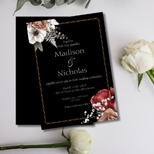 Elegante invitación a la boda floral negra