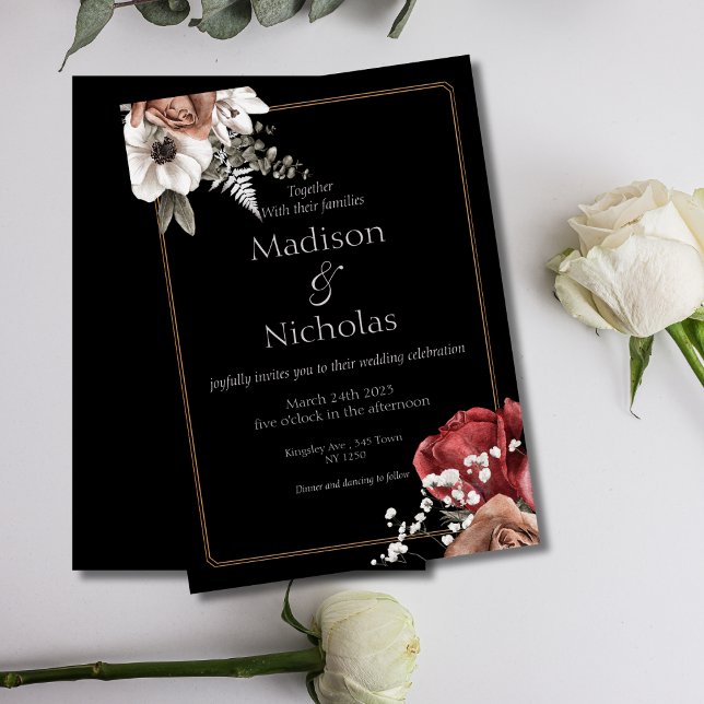 Elegante invitación a la boda floral negra (Elegant black floral Wedding Invite)