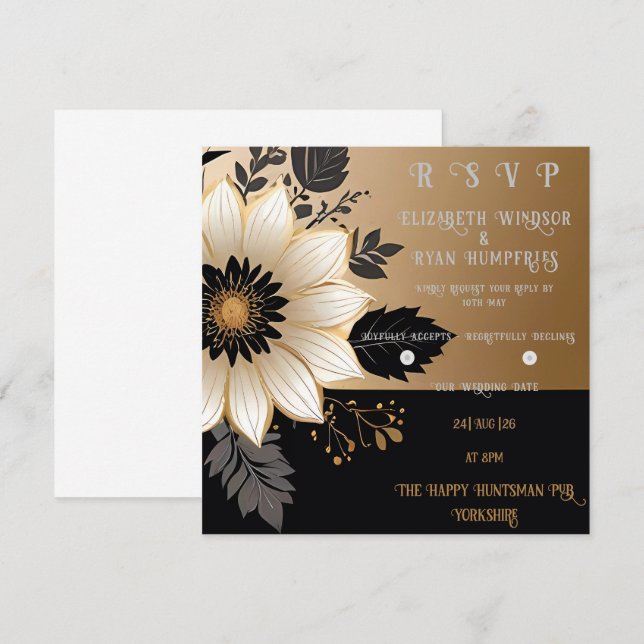 Elegante Invitación a la Boda Floral Oro y Plata (Anverso / Reverso)