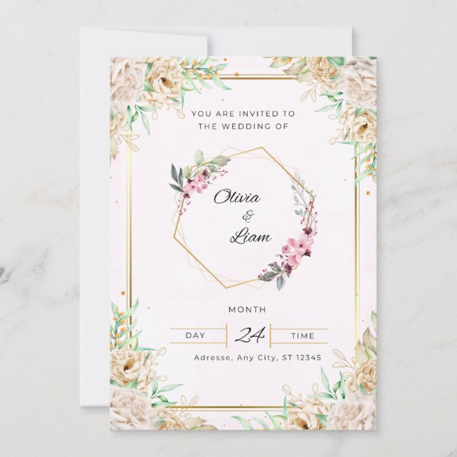 Elegante invitación a la boda floral | ¡Personaliz (Anverso)