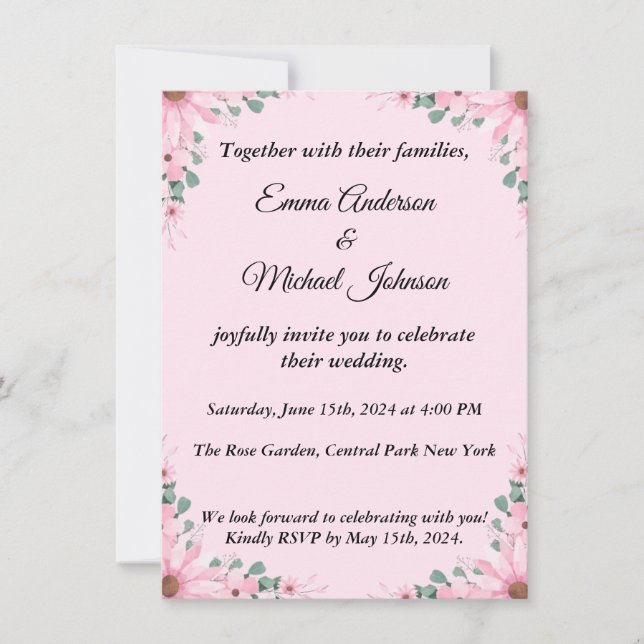 Elegante invitación a la boda floral | ¡Personaliz (Anverso)