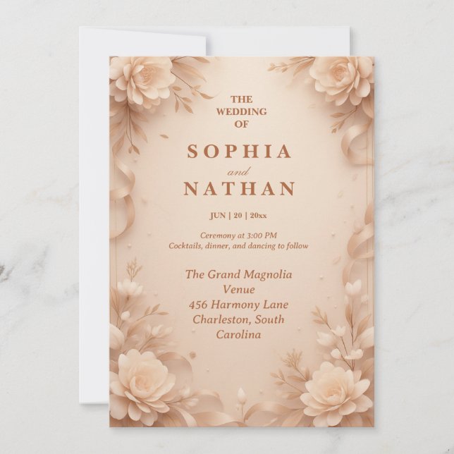 Elegante invitación a la boda floral | ¡Personaliz (Anverso)