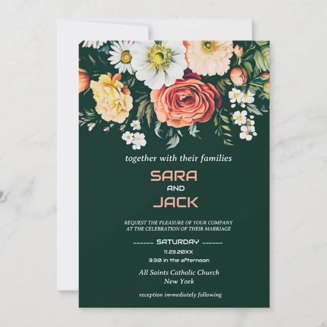 Elegante Invitación a la Boda Floral - Personaliza (Anverso)